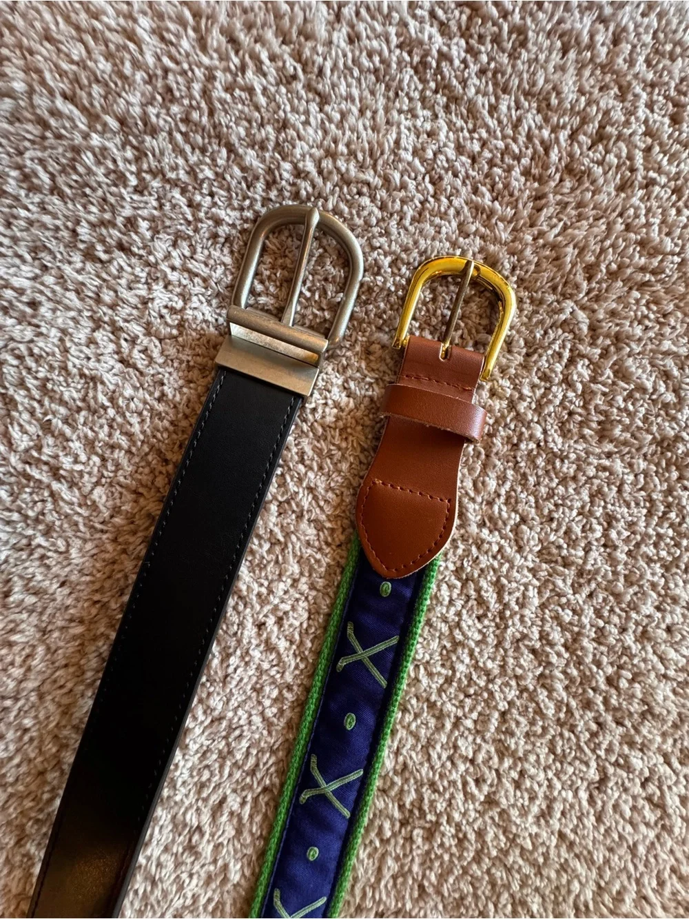 Boys Belts: Black with Silver Buckle and Navy & Green Ice Hockey